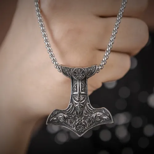 NTM2357 Nordic Viking Raven Pendant Stainless Steel Norse Symbol Men's Necklace