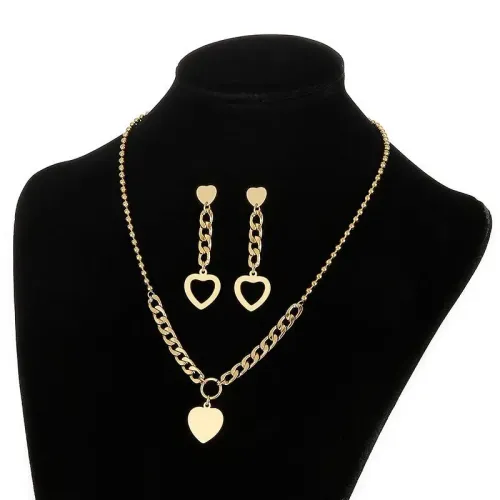 NTM2884 Stainless Steel Heart Jewelry Set Necklace and Stud Earrings Combo