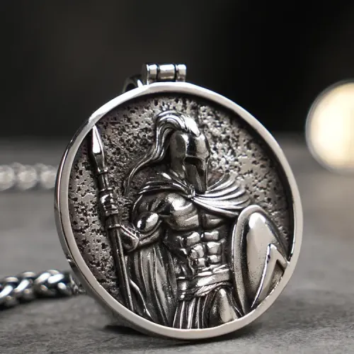 NTM3293 Spartan Warrior Pendant Necklace Long Hanging Men's Solo Fashion Accessory