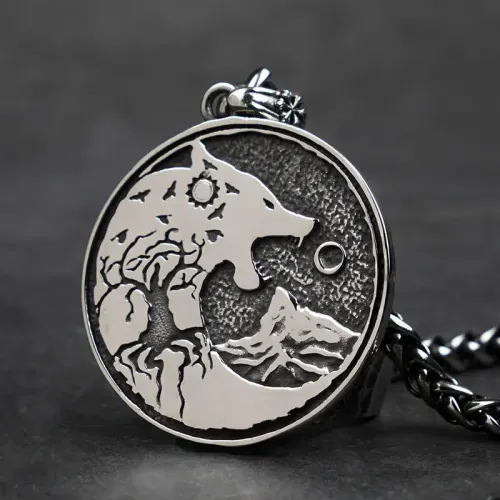 NTM3266 Viking Heavy Duty Stainless Steel Wolf Head Pendant Hip Hop Long Necklace