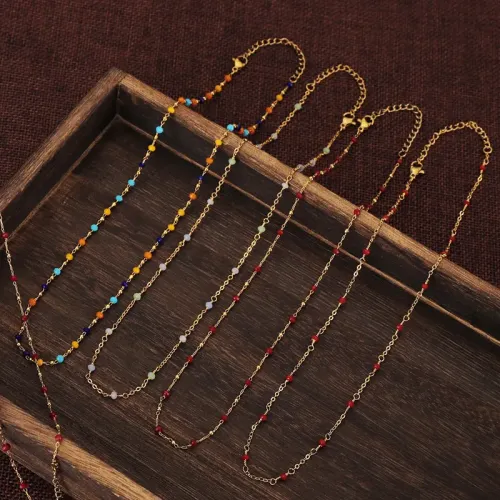 NTM3508 Bohemian Handcrafted Stainless Steel Beaded Necklace for Women Artisan Jewelry