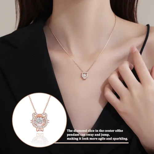 NTM3194 Rose Gold Diamond Kitty Pendant Necklace Elegant Clavicle Chain for Women