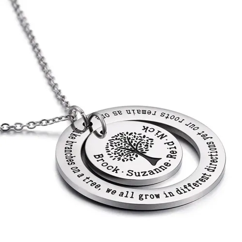 NTM3027 Tree of Life Gold Stainless Steel Pendant Circle Tag Necklace for All