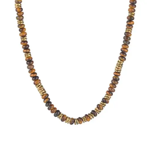 NTM3311 Modern Chinese Stainless Steel Beaded Necklace for Women, 14K Gold Plated Sweater Chain with Dopamine Detail