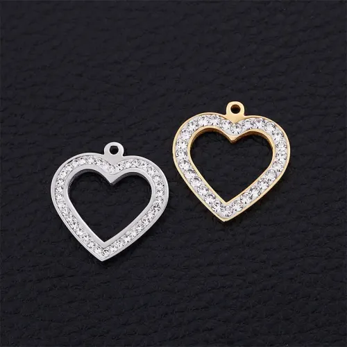 NTM2424 Full Diamond Hollow Heart Charm DIY Jewelry, Apparel Keychain, Phone Chain, Necklace Stainless Steel