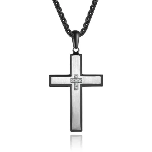 NTM1110 Beveled Edge Cross Pendant Necklace Stainless Steel Unisex Couple's Jewelry