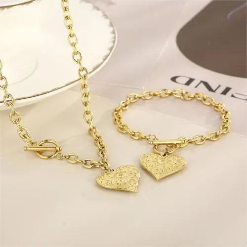 NTM2585 Hip Hop Punk Heart Pendant OT Clasp Stainless Steel Jewelry Set Women's Necklace Bracelet