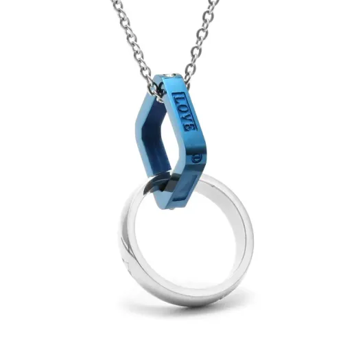 NTM2040 Double Ring Pendant Stainless Steel Love Couples Necklace