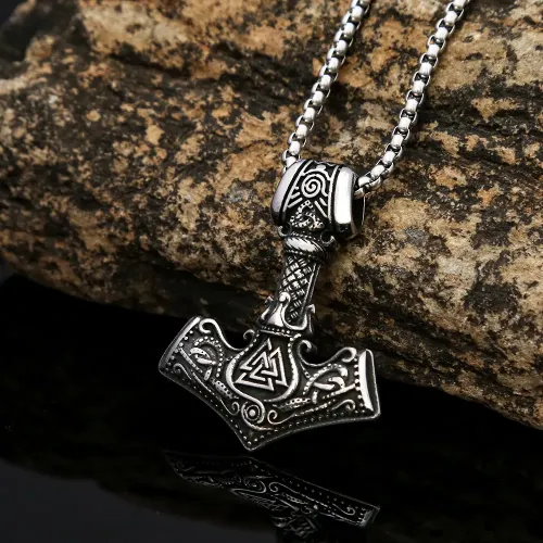 NTM961 Nordic Viking Thor's Hammer Pirate Ship Anchor Men's Stainless Steel Necklace Pendant