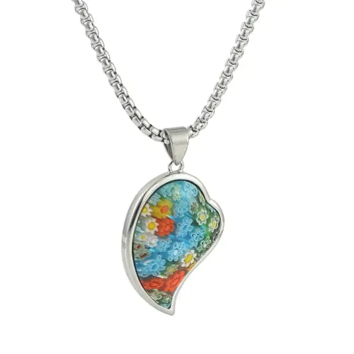 NTM1492 Liu Li Gemstone Pendant Punk Necklace with Multicolor Stainless Steel Floral Charm