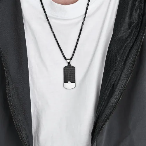 NTM1255 Men's Stone Inlay Pendant with Stamped Arc Surface Unique Crack Pattern Necklace