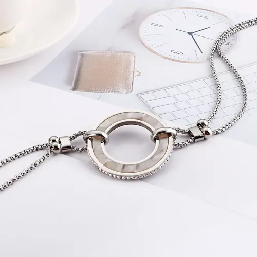 NTM2970 Double Layered Stainless Steel Diamond Circle Necklace for Women Elegant Jewelry