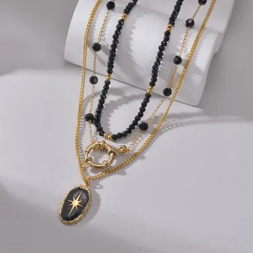 NTM3525 Handmade 14K Gold Beaded Star Layering Necklace for Women Stainless Steel Jewelry