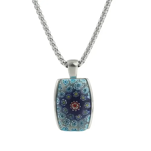 NTM1490 Multicolor Liu Li Stone Pendant Punk Necklace with Stainless Steel Floral Stone Charm