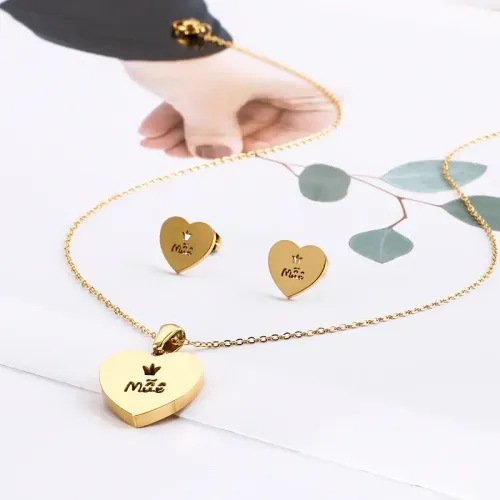 NTM2607 Mother's Day Gift Set: Heart Necklace and Earrings Hollow Love Jewelry Combo