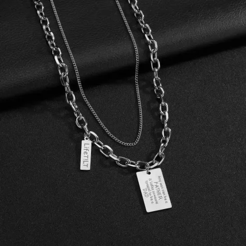NTM1321 Stainless Steel Double Layered engrave Necklace Women's Hip Hop Pendant Tag