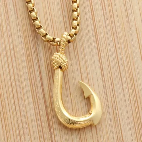 NTM1984 Fish Hook Pendant Punk Hollow Fishing Hook Necklace Stainless Steel