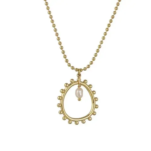 NTM3652 Gold Pearl Sun Leaf Pendant Necklace Women Stainless Steel Jewelry