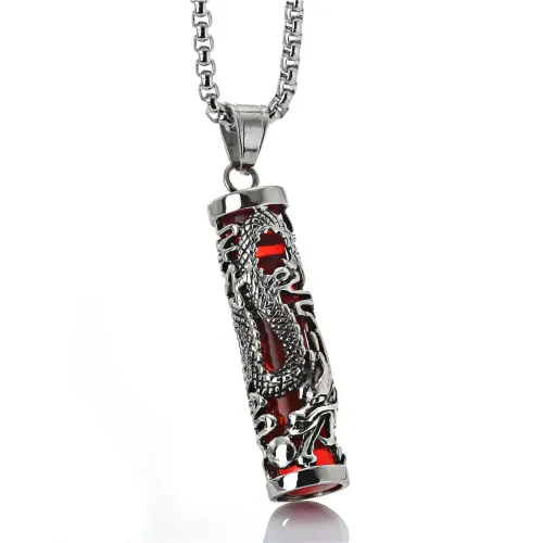 NTM2252 Gemstone Dragon Pillar Pendant Gothic Stainless Steel Necklace