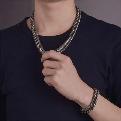 NTM3567 Double Sided 1.3m Weave Chain Necklace Stainless Steel Bracelet with Dual Clasp