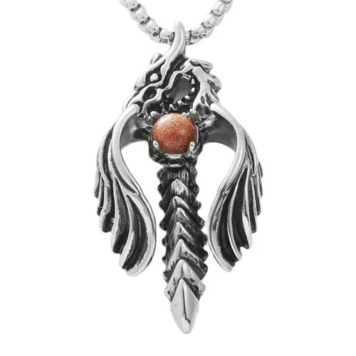 NTM1845 Dragon Sword Pendant Stainless Steel Mythical Dragon Necklace