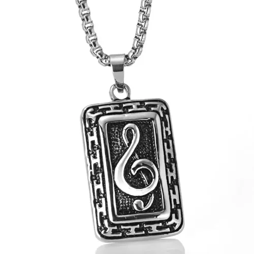 NTM1341 Vintage Musical Note Dog Tag Pendant Nostalgic Stainless Steel Necklace for Music Lovers