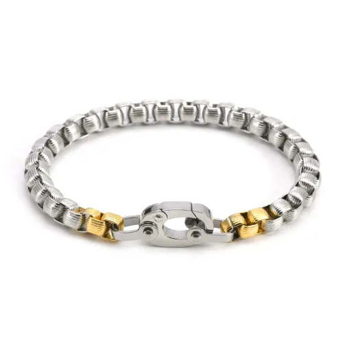 NTM3165 Hip Hop Men's Thick Stainless Steel Round Pearl Bracelet Two Tone Square Necklace