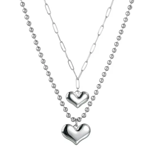 NTM3537 Layered Stainless Steel Heart Pendant Necklace for Women Clavicle Chain Jewelry