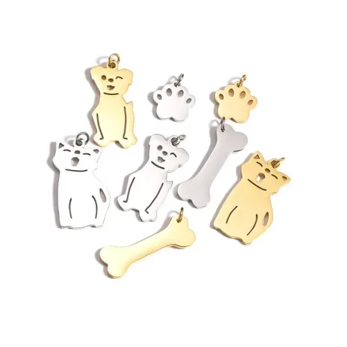 NTM3985 18K Gold Plated Stainless Steel Cartoon Cat Pendant Necklace Bead Bracelet DIY Kit
