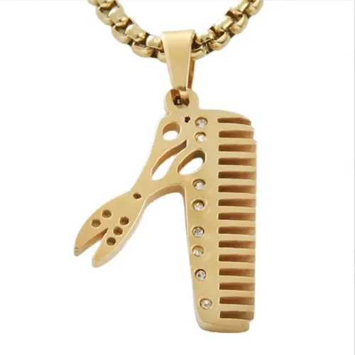 NTM1856 Scissor Comb Pendant Stylish Stainless Steel Hairdresser Necklace