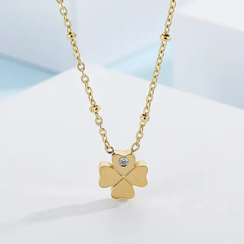 NTM2642 Stainless Steel Lucky Clover Pendant Sweater Necklace for Women Trendy Charm Jewelry