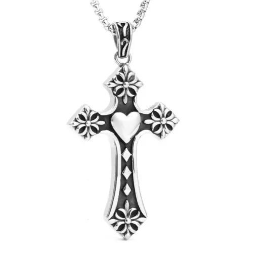 NTM2081 Heart Cross Pendant Men's Punk Stainless Steel Crucifix Necklace