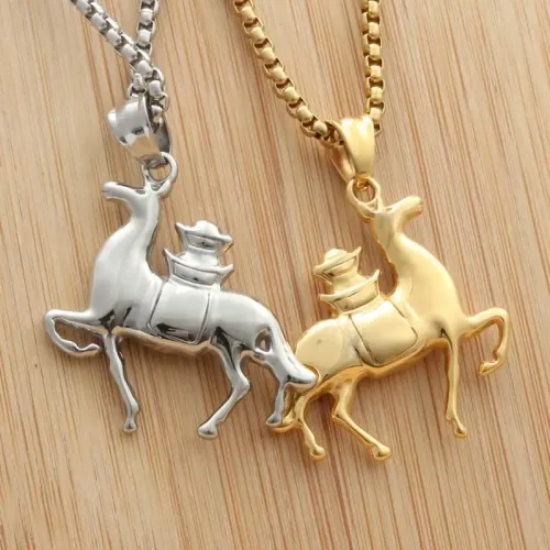 NTM2003 Horse Pendant Hollow Punk Horse Necklace for Wealth, Stainless Steel