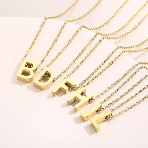 NTM2550 26 Initial Letter Necklaces Stainless Steel Pierced Alphabet Pendants for Short Clavicle Chain
