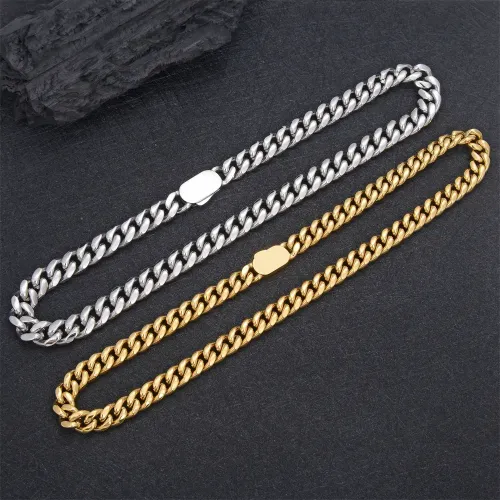 NTM2376 Stainless Steel Cuban Link Chain Necklace Hip Hop Miami Cuban Bracelet with Secure Box Clasp