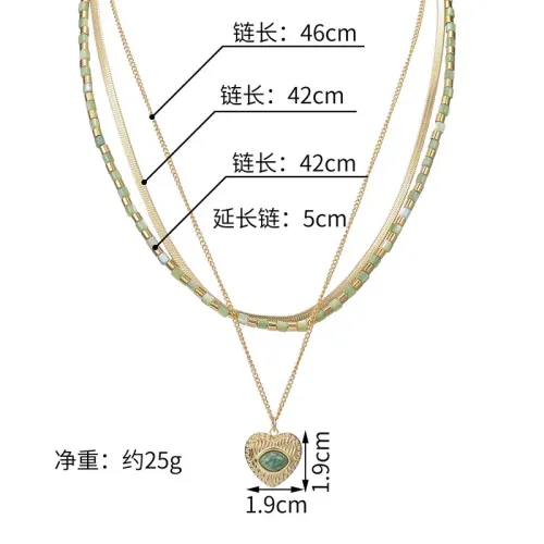 NTM3855 14K Gold Multi Layered Necklace with Stainless Steel Heart Razor Pendant