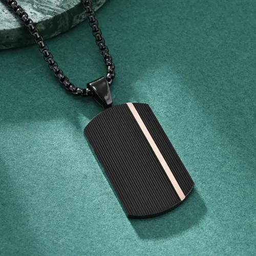 NTM1250 Men's Black Striped Dog Tag Pendant Ripple Design Sweater Necklace for Good Luck