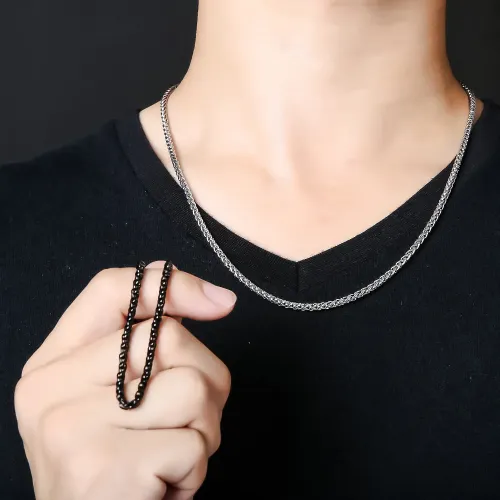 NTM2334 Twist Rope Chain Unisex Stainless Steel Pendant O Ring Lantern Chain Necklace