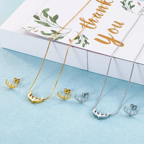 NTM2650 Stainless Steel Mother Child Hand in Hand Necklace Earrings Set Mother's Day Jewelry