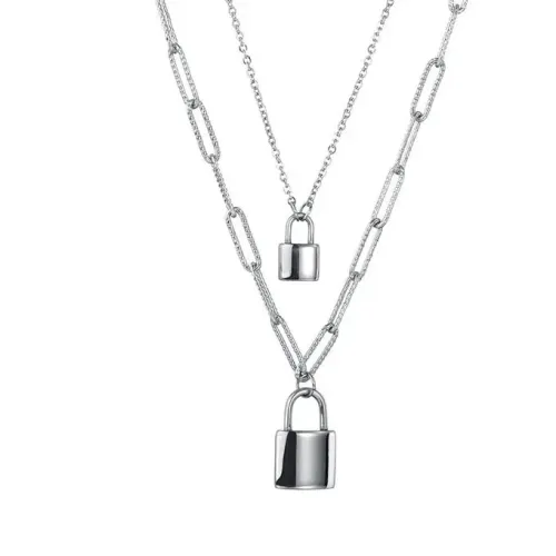 NTM3562 Layered Lock Pendant Necklace for Women Stainless Steel Clavicle Chain Jewelry