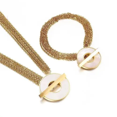 NTM2983 Multi Layer Hollow Circle Shell Bracelet Necklace Set for Women Trendy Jewelry Combo
