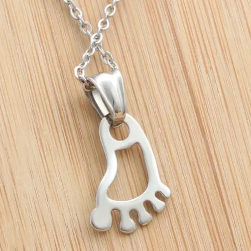 NTM1953 Hollow Footprint Pendant Punk Stainless Steel Foot Necklace for Women