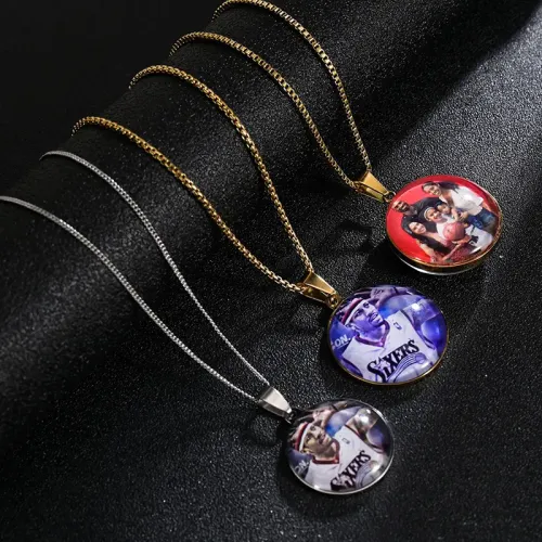 NTM3350 Custom Photo Pendant Necklace for Couples Hollow Round Stainless Steel Jewelry