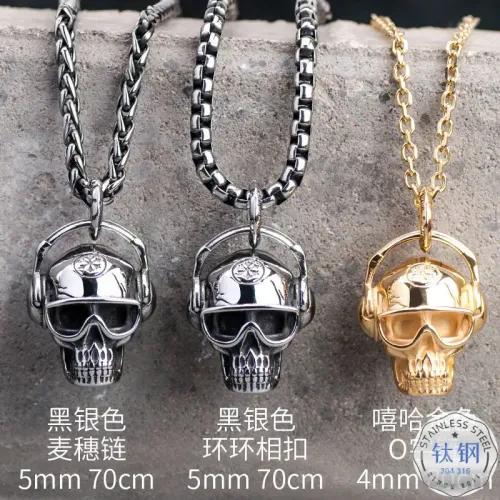 NTM3294 Custom Hip Hop Skull Pendant Sweater Chain Necklace for Men Punk Style Jewelry