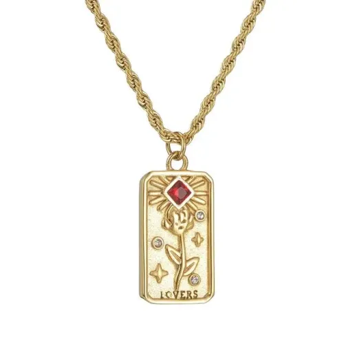 NTM3348 18K Gold Plated Stainless Steel Rectangle 3D Floral Diamond Necklace for Women Sweater Chain