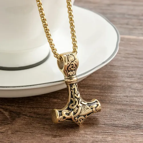 NTM2342 Engraved Nordic Viking Pirate Titanium Necklace Thor Hammer Men's Pendant