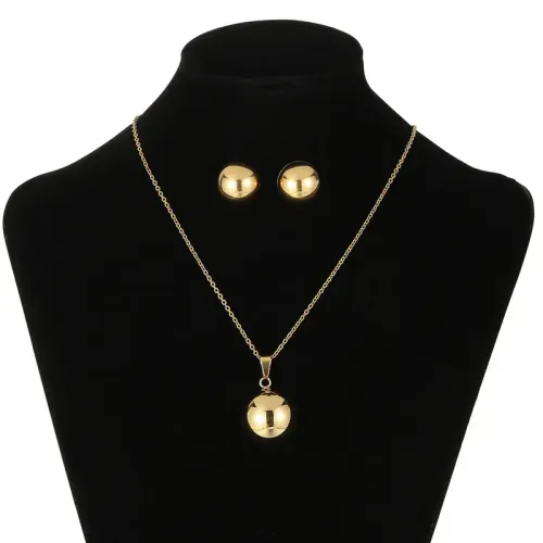 NTM2817 Stainless Steel Ball Necklace and Earrings Set for Women Chic Jewelry Combo