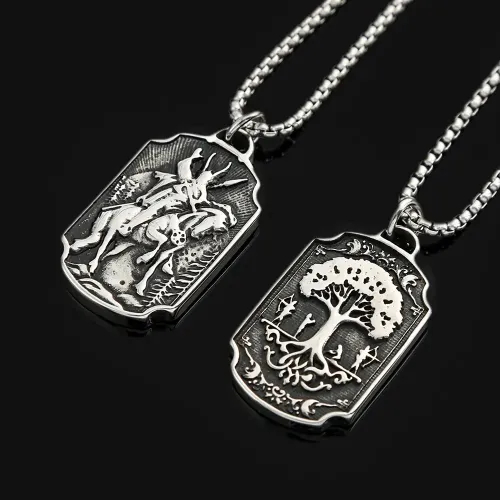 NTM986 Viking Warrior Horse Pendant Double-Sided Life Hip Hop Stainless Steel Necklace