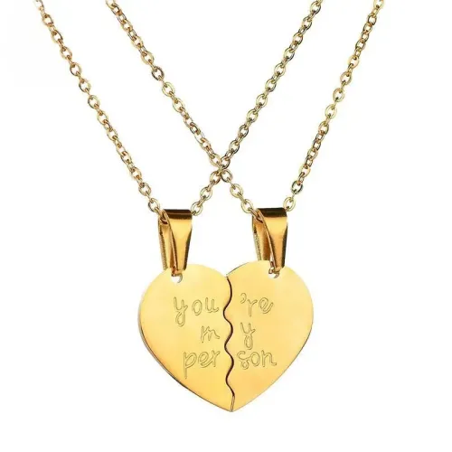 NTM3492 Couple's Love Heart Puzzle Pendant Necklaces Clavicle Chain Gift Set