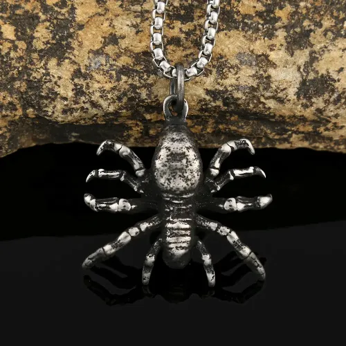NTM936 Spider Motif Pendant Men's Stainless Steel Necklace Jewelry
